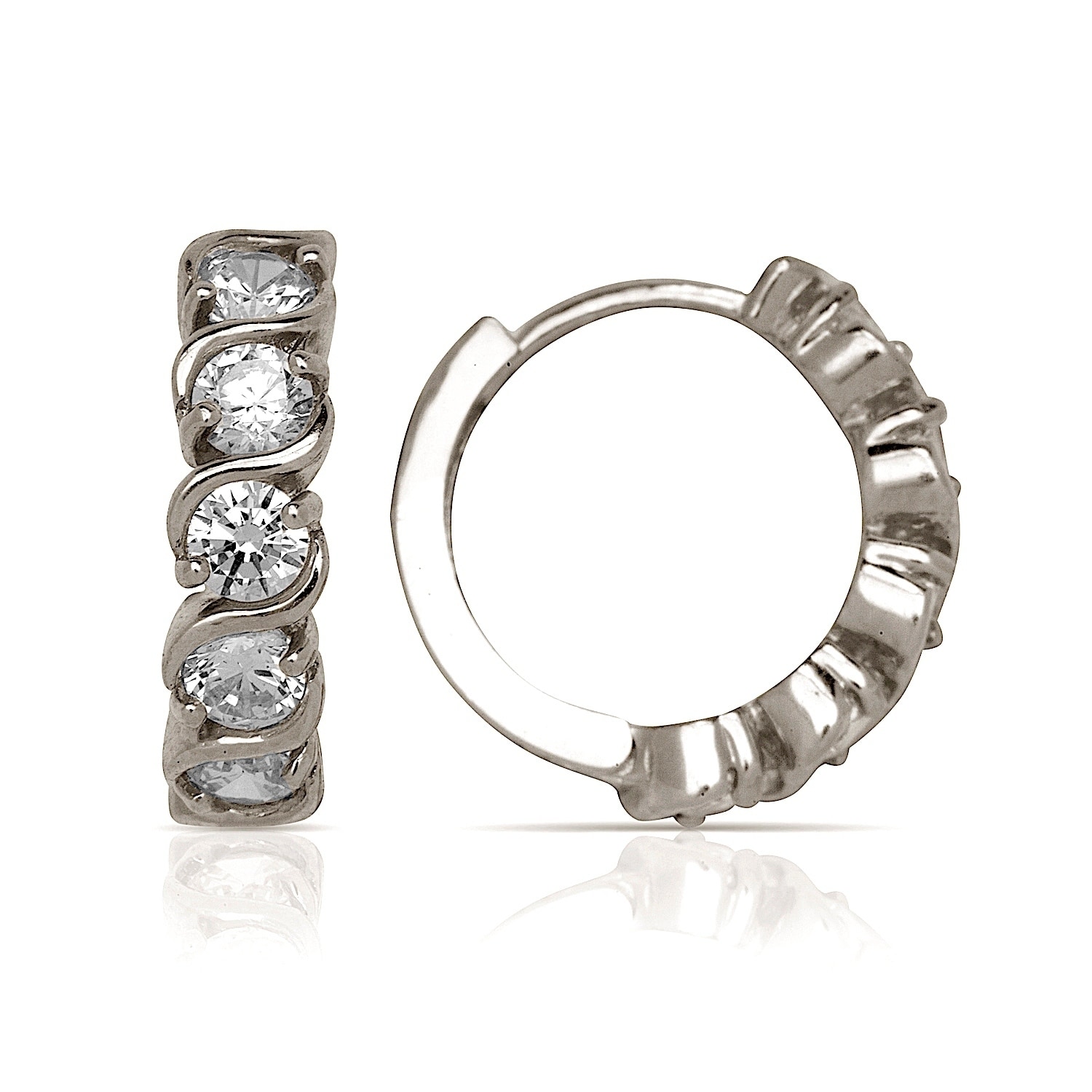 14k Gold Cubic Zirconia S Design Hinged Hoop Earrings 4mm X 14mm Yellow Or White 14k Gold Cubic Zirconia S Design Hinged Hoop Earrings 4mm X 14mm Yellow Or White