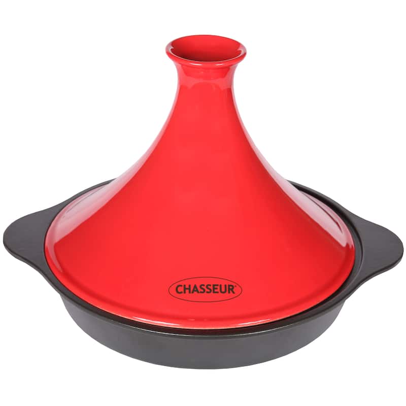 Chasseur 12-inch Cast Iron Tajine with a Ceramic Red Cone Lid