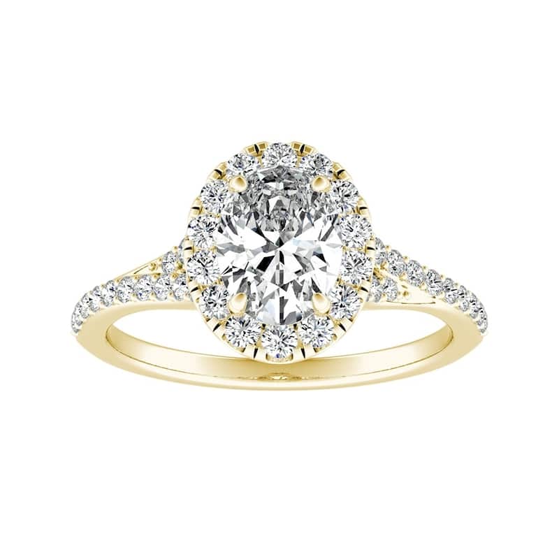Oval Shape 3/4cttw 14k Gold Halo Diamond Engagement Ring by Auriya