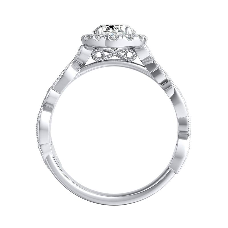 Vintage Floral Vine Halo Oval Diamond Engagement Ring 3/4ctw 14k Gold by Auriya