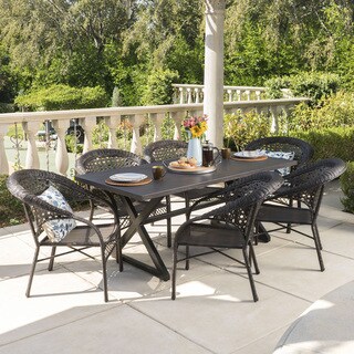 Sotto Outdoor 7-piece Rectangular Wicker Aluminum Dining Set by Christopher Knight Home