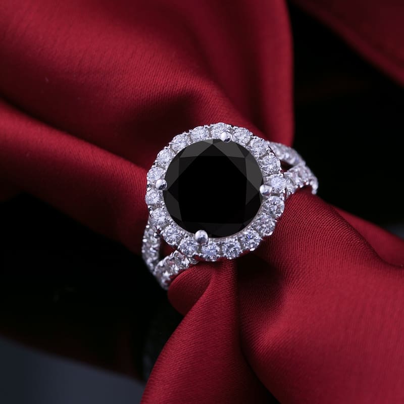 Auriya 18k Gold 6 carat TW Unique Black Diamond Halo Engagement Ring (H-I, VS1-VS2)