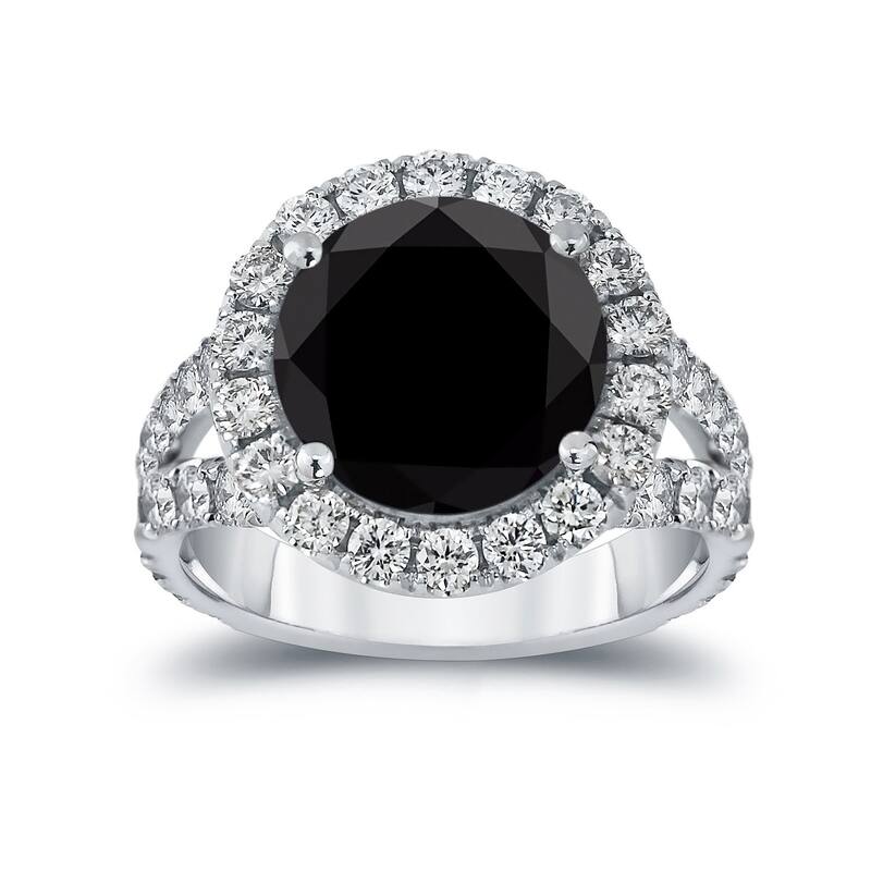 Auriya 18k Gold 6 carat TW Unique Black Diamond Halo Engagement Ring (H-I, VS1-VS2) - White - 4.5