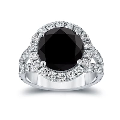 Auriya 18k Gold 6 carat TW Unique Black Diamond Halo Engagement Ring (H-I, VS1-VS2)