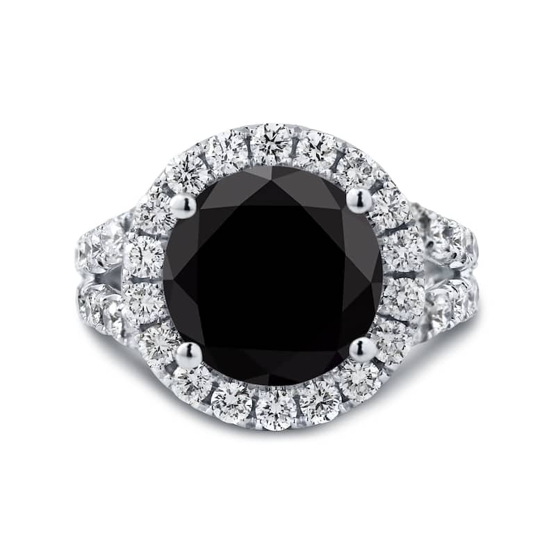Auriya 18k Gold 6 carat TW Unique Black Diamond Halo Engagement Ring (H-I, VS1-VS2)