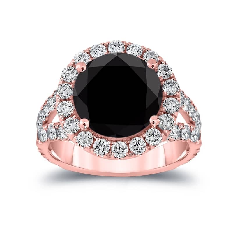 Auriya 18k Gold 6 carat TW Unique Black Diamond Halo Engagement Ring (H-I, VS1-VS2) - Rose - 4