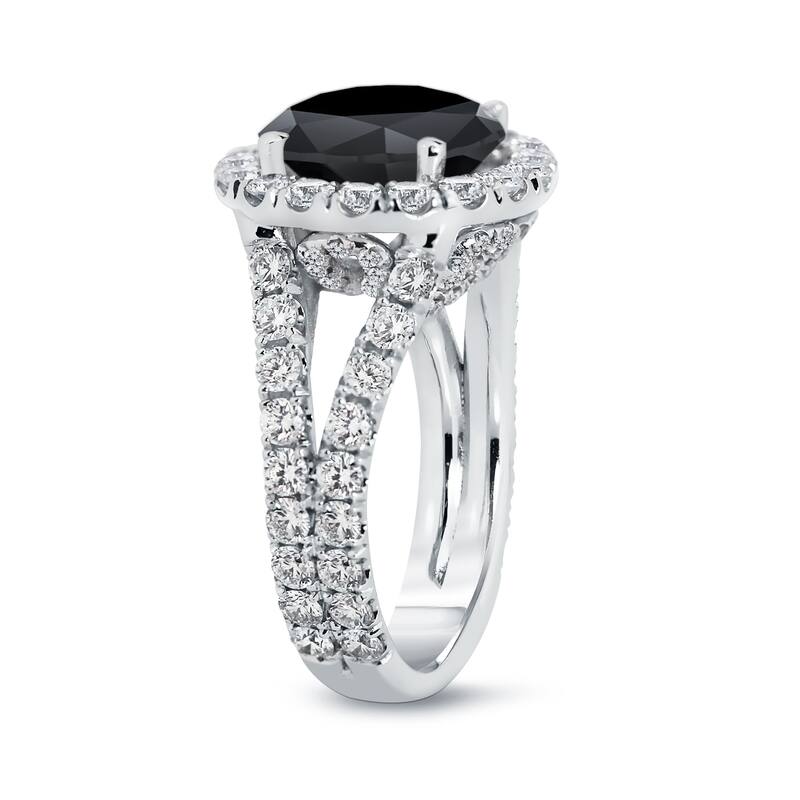 Auriya 18k Gold 6 carat TW Unique Black Diamond Halo Engagement Ring (H-I, VS1-VS2)