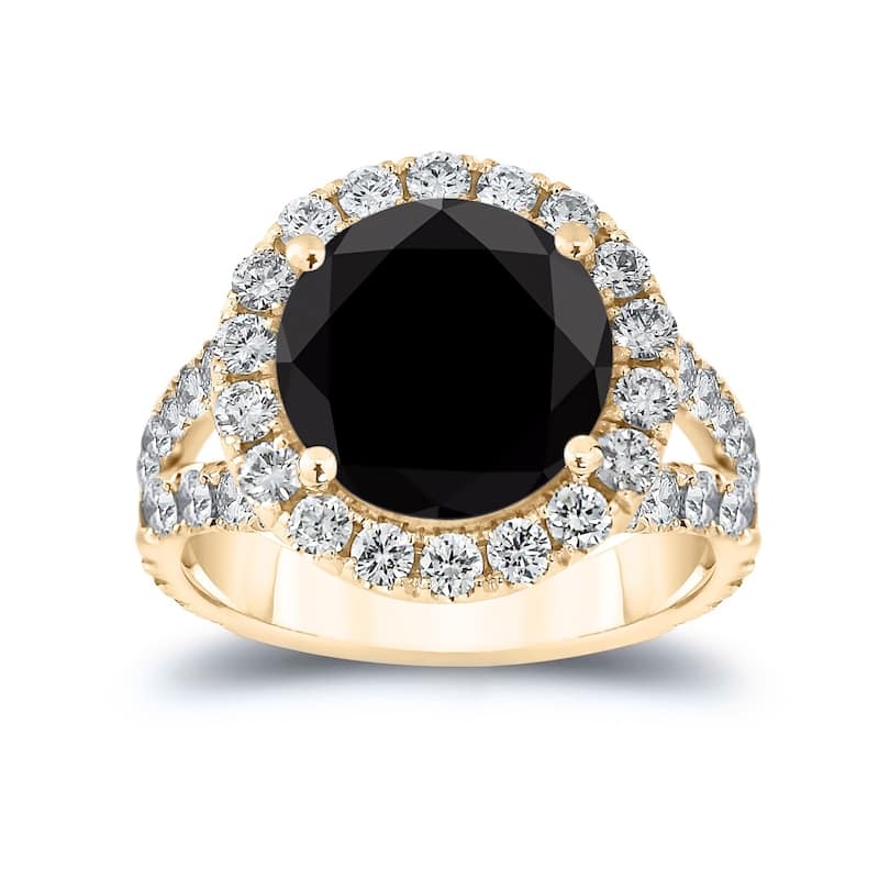 Auriya 18k Gold 6 carat TW Unique Black Diamond Halo Engagement Ring (H-I, VS1-VS2)