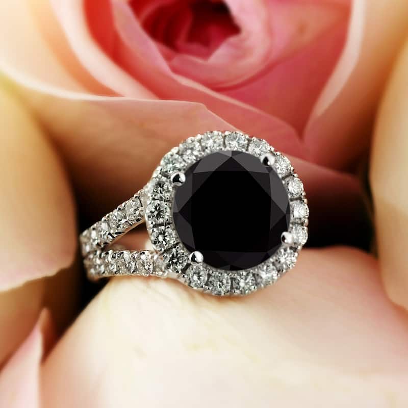 Auriya 18k Gold 6 carat TW Unique Black Diamond Halo Engagement Ring (H-I, VS1-VS2)