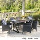 preview thumbnail 3 of 14, Dion Outdoor 7-piece Rectangular Wicker Aluminum Dining Set with Cushions by Christopher Knight Home Grey + Black + Silver