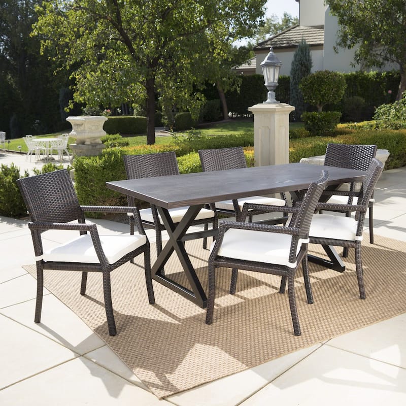 Alani Outdoor 7-piece Rectangular Wicker Aluminum Dining Set with Cushions by Christopher Knight Home - N/A