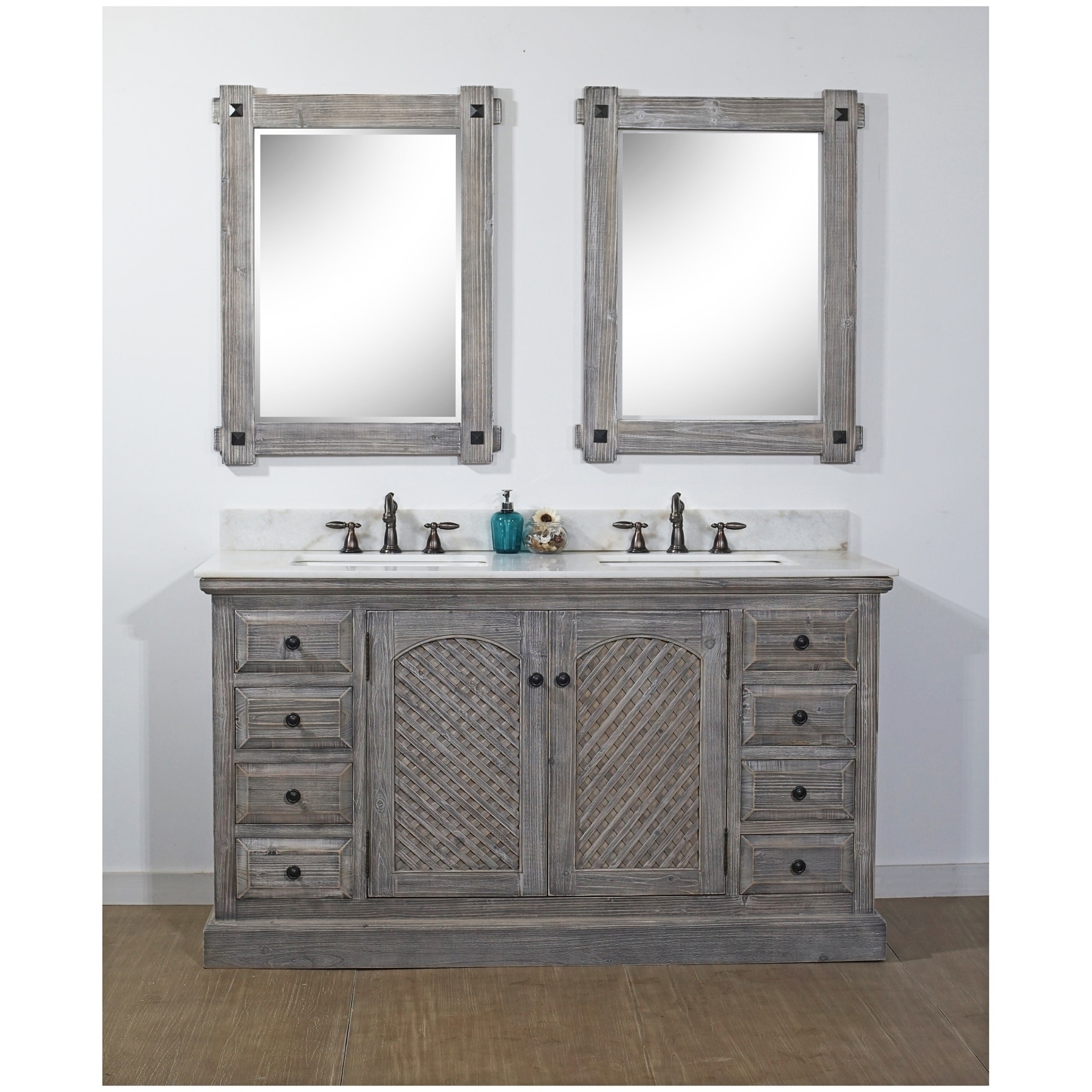 Shop Black Friday Deals On Rustic Style 61 Inch Bathroom Vanity In Grey Driftwood Finish With Arctic Pearl Quartz Top No Faucet Overstock 18505129