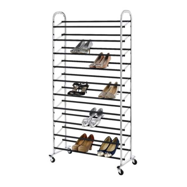 Shop Black Friday Deals On 50 Pair Shoe Rack Storage Organizer 10 Tier Chorme Shoe Rack W Wheels Overstock 18505165