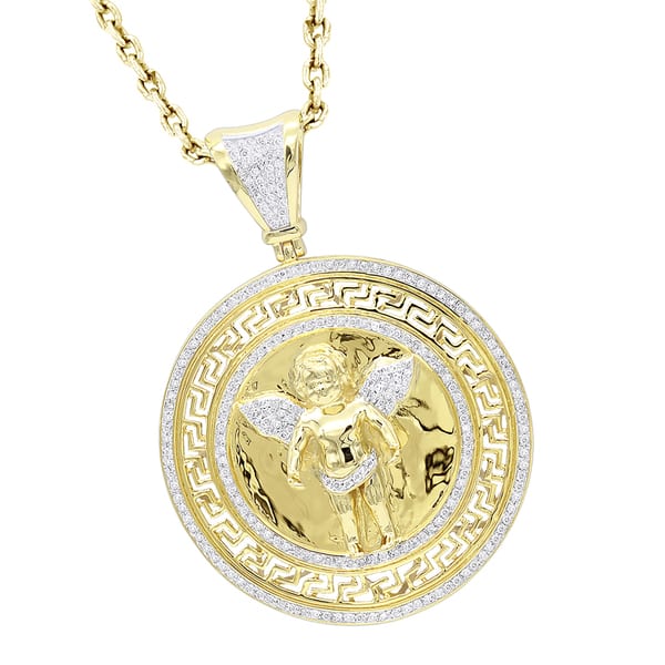 Luxurman 14k Gold Baby Angel Diamond Medallion Pendant For Men 0 95ct Overstock Yellow