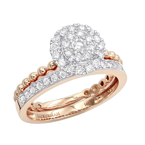 luxurman 14k gold halo diamond engagement ring wedding band set 07ct - Wedding Band For Halo Engagement Ring luxurman 14k gold halo diamond engagement ring wedding band set 07ct - Wedding Band For Halo Engagement Ring