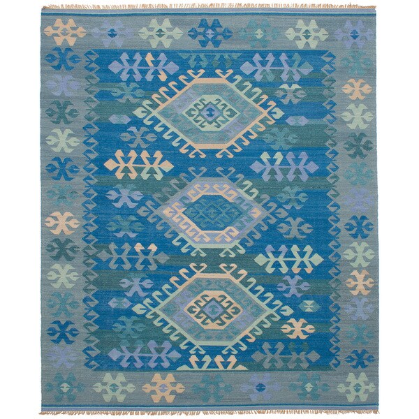 eCarpetGallery Flatweave Esme 108 Blue Wool Kilim Rug - 8' x 10'