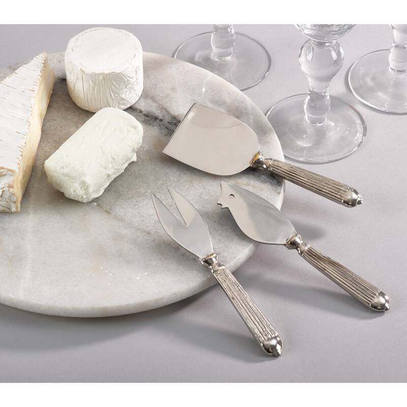 Ribbed Design Texture Stainless Steel Cheese Cutlery - Set of 3 - Silver