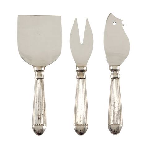 Ribbed Design Texture Stainless Steel Cheese Cutlery - Set of 3 - Silver