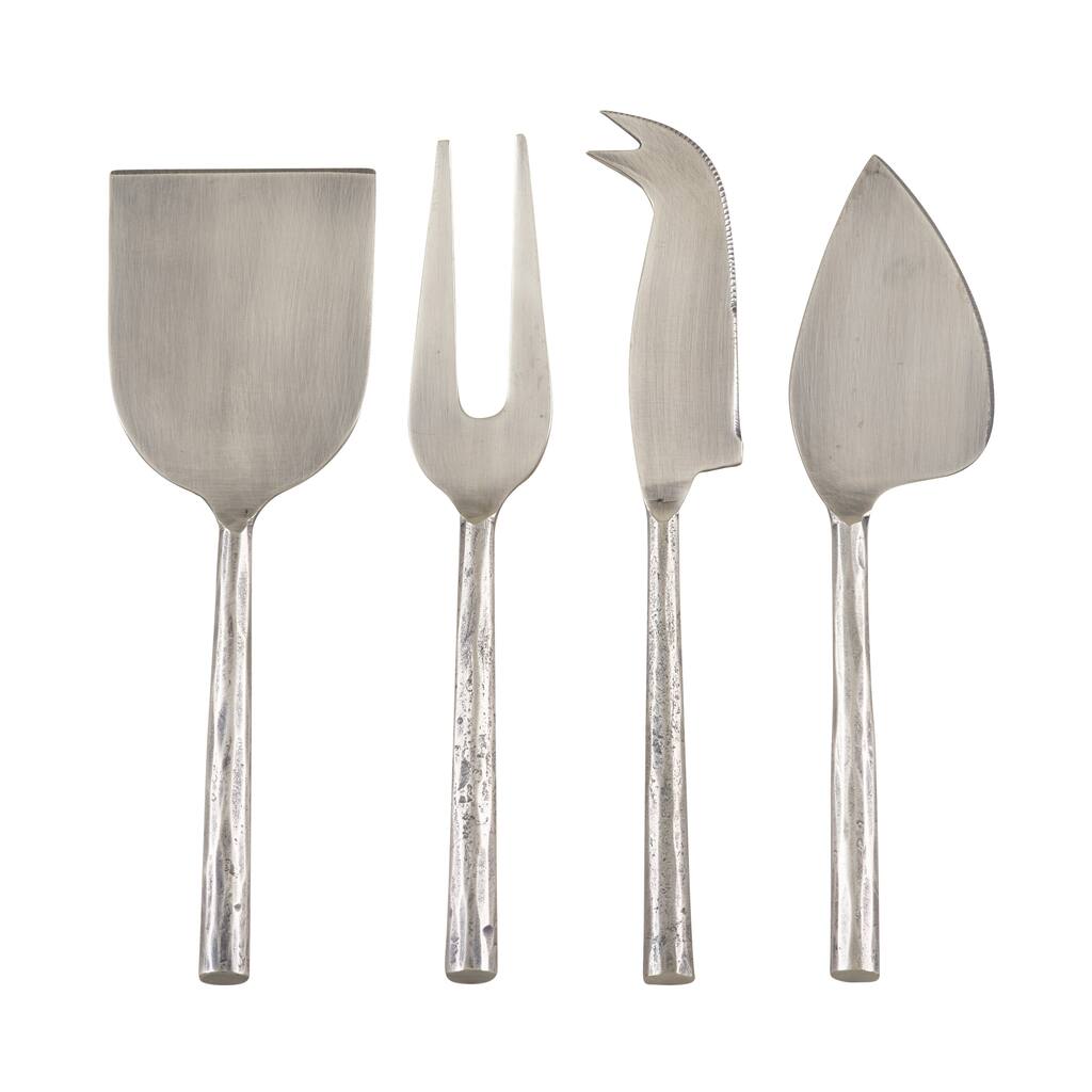 Textured Design Modern Style Stainless Steel Cheese Cutlery - Set of 4 - Silver