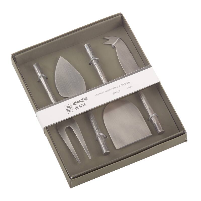 Textured Design Modern Style Stainless Steel Cheese Cutlery - Set of 4 - Silver