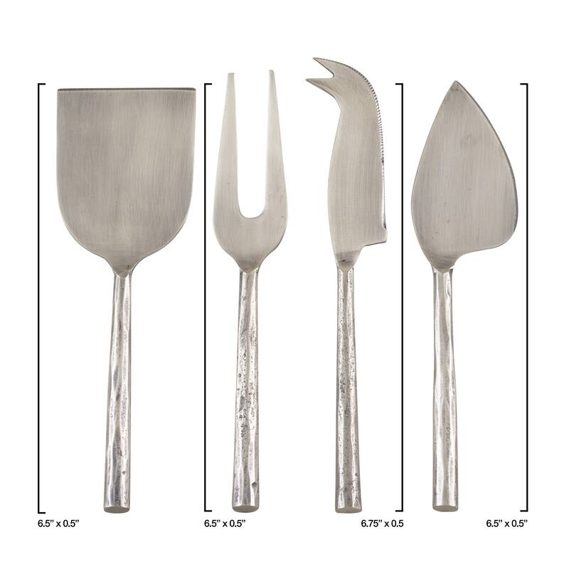 Textured Design Modern Style Stainless Steel Cheese Cutlery - Set of 4 - Silver