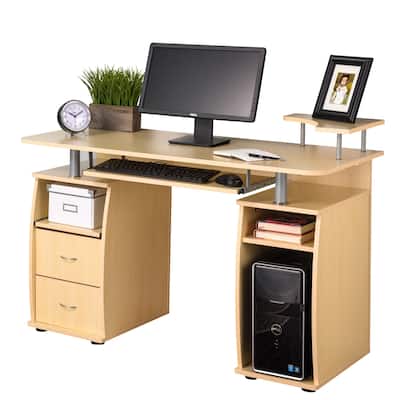 Fineboard Home Office Computer Desk, Yellow Teak