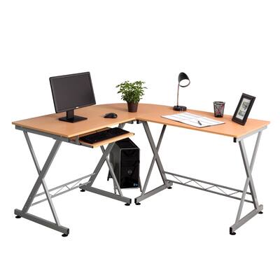 Fineboard Home Office L-Shaped Corner Desk, Beige/Silver