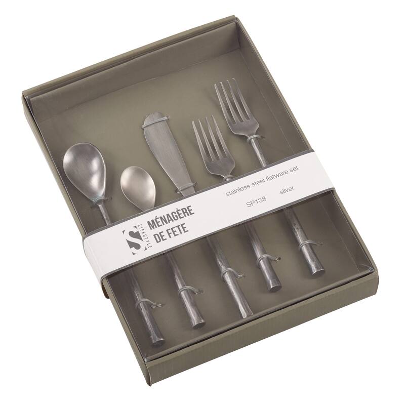 Textured Design Modern Stainless Steel Flatware - Set of 5 pcs