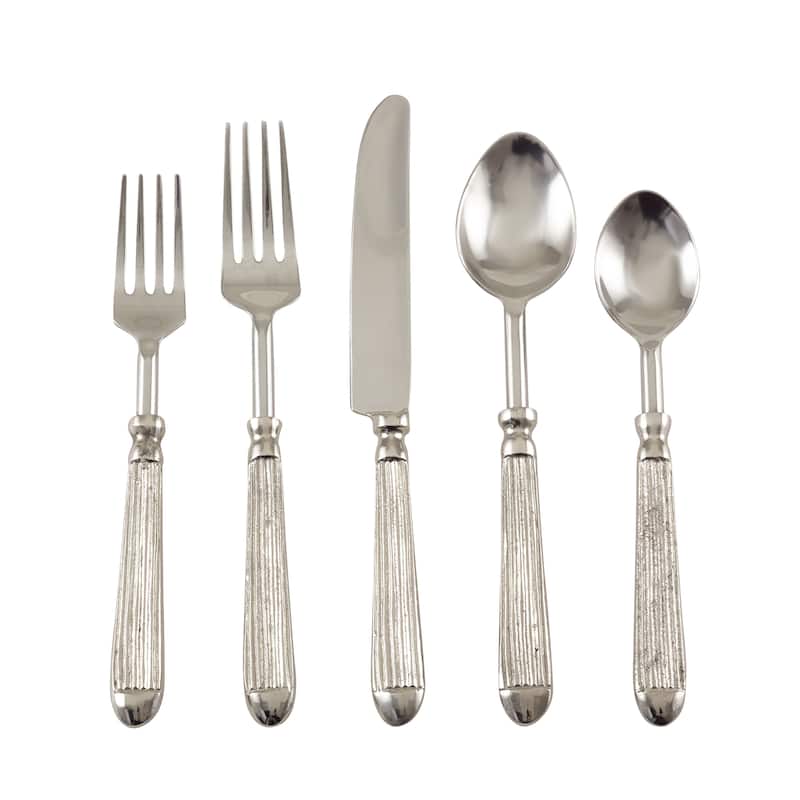 Ribbed Design Texture Stainless Steel Flatware - Set of 5 - Silver