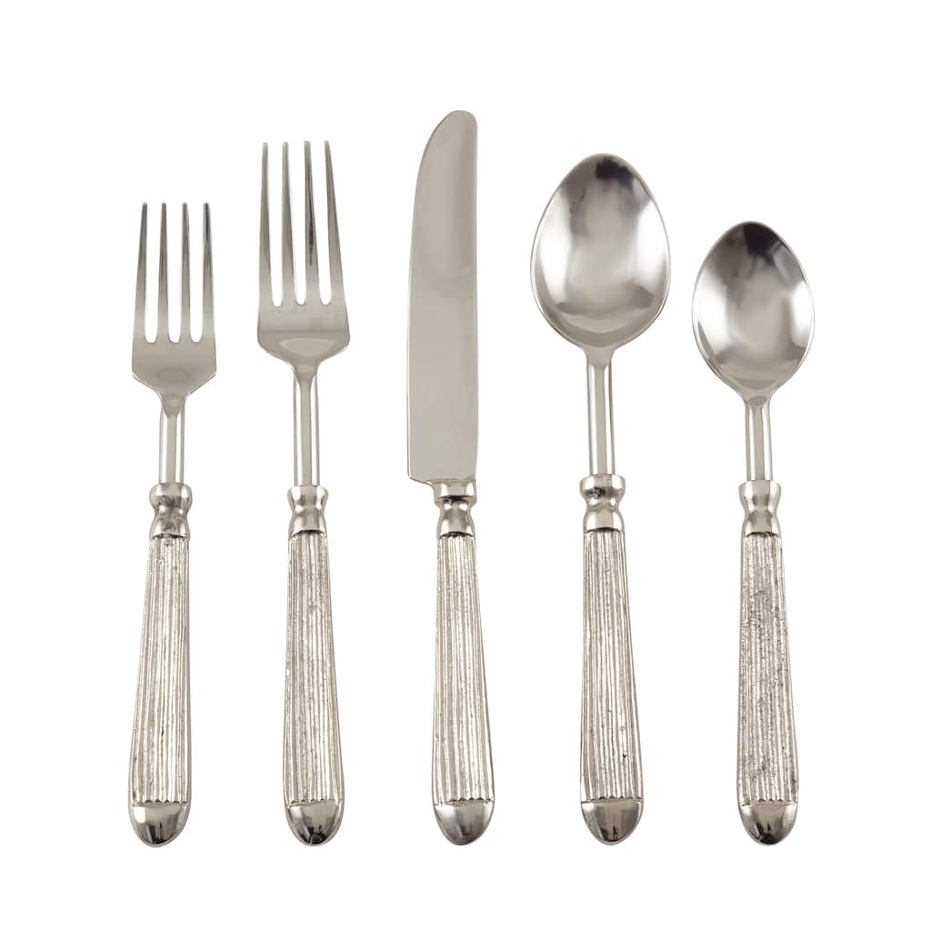 Ribbed Design Texture Stainless Steel Flatware - Set of 5 - Silver