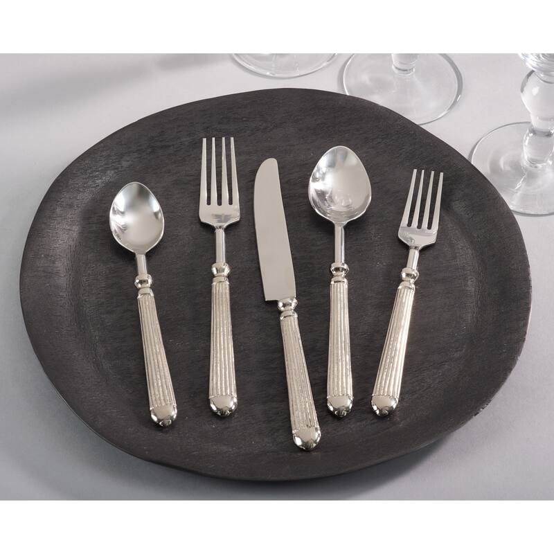 Ribbed Design Texture Stainless Steel Flatware - Set of 5 - Silver