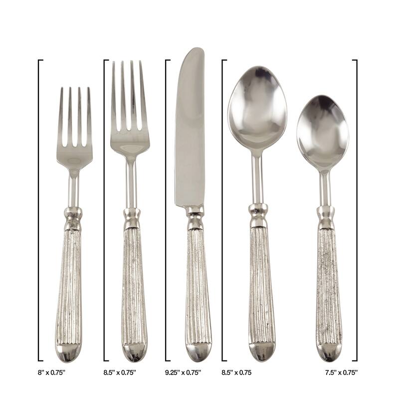 Ribbed Design Texture Stainless Steel Flatware - Set of 5 - Silver