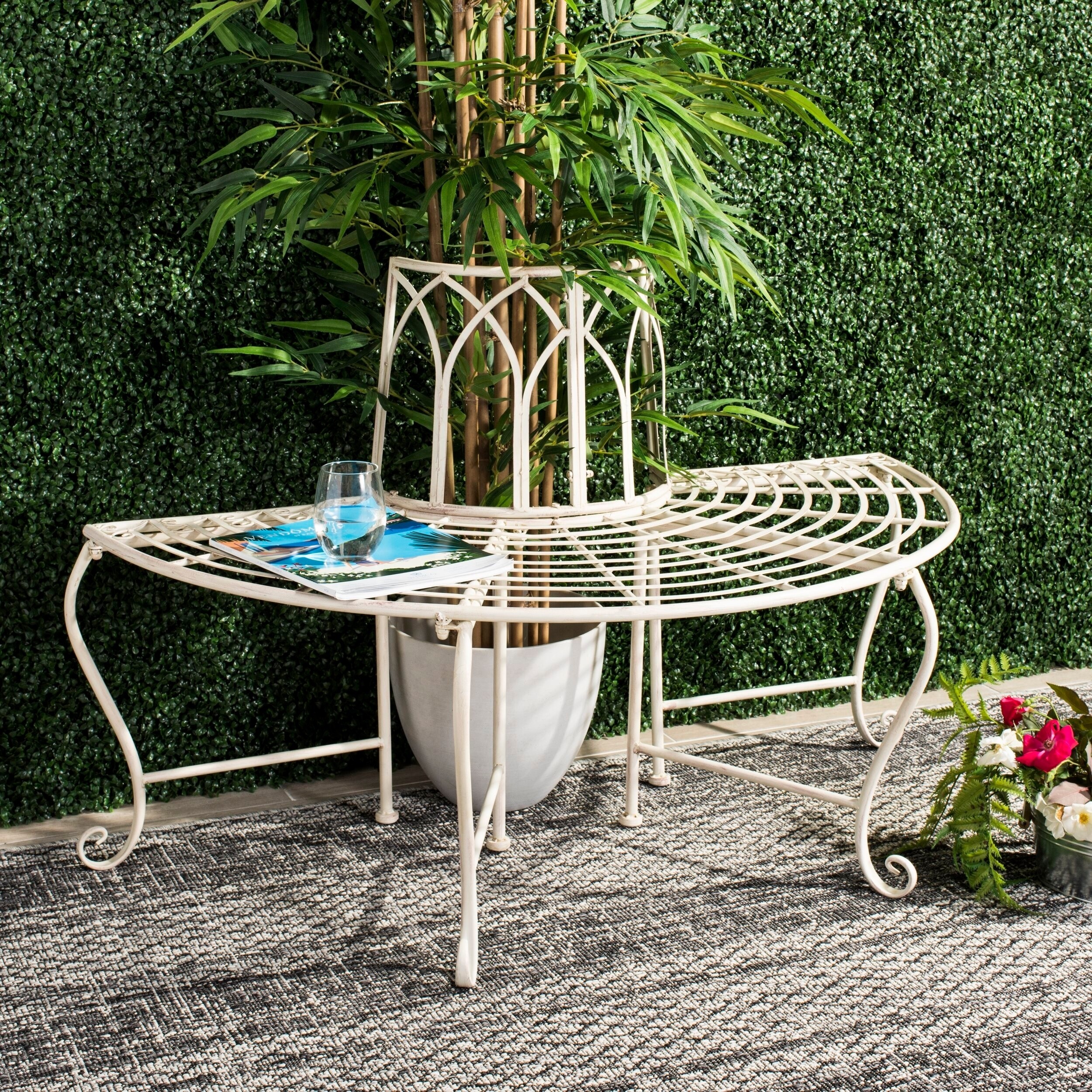 Shop Safavieh Outdoor Living Abia White Wrought Iron Tree Bench