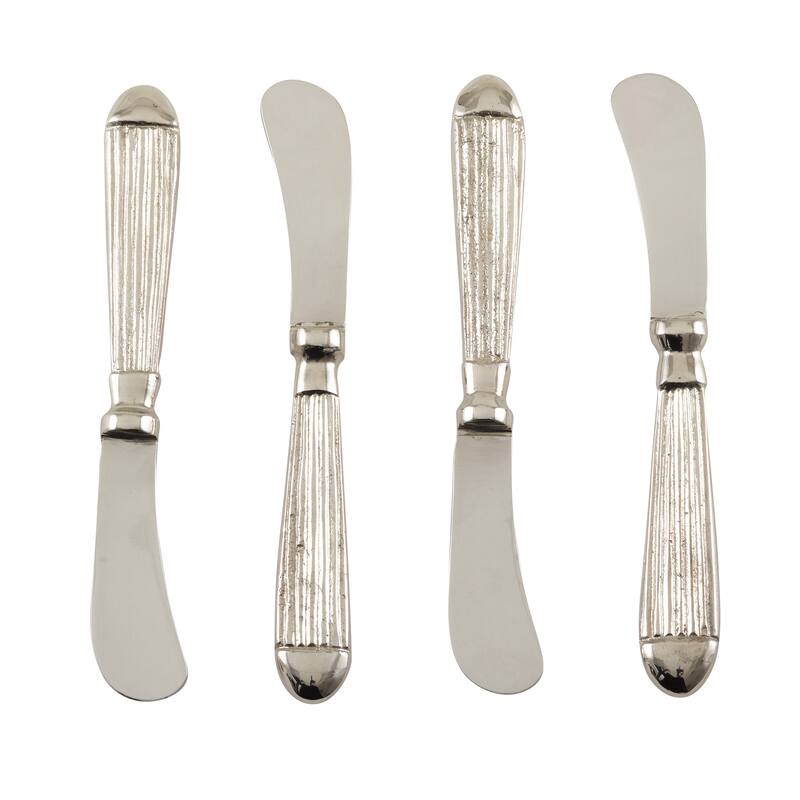 Ribbed Design Texture Stainless Steel Cocktail Knife - Set of 4 - Silver