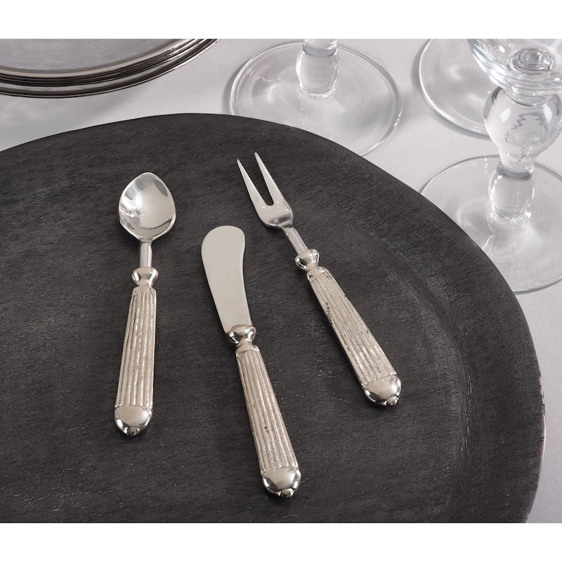 Ribbed Design Texture Stainless Steel Cocktail Knife - Set of 4 - Silver