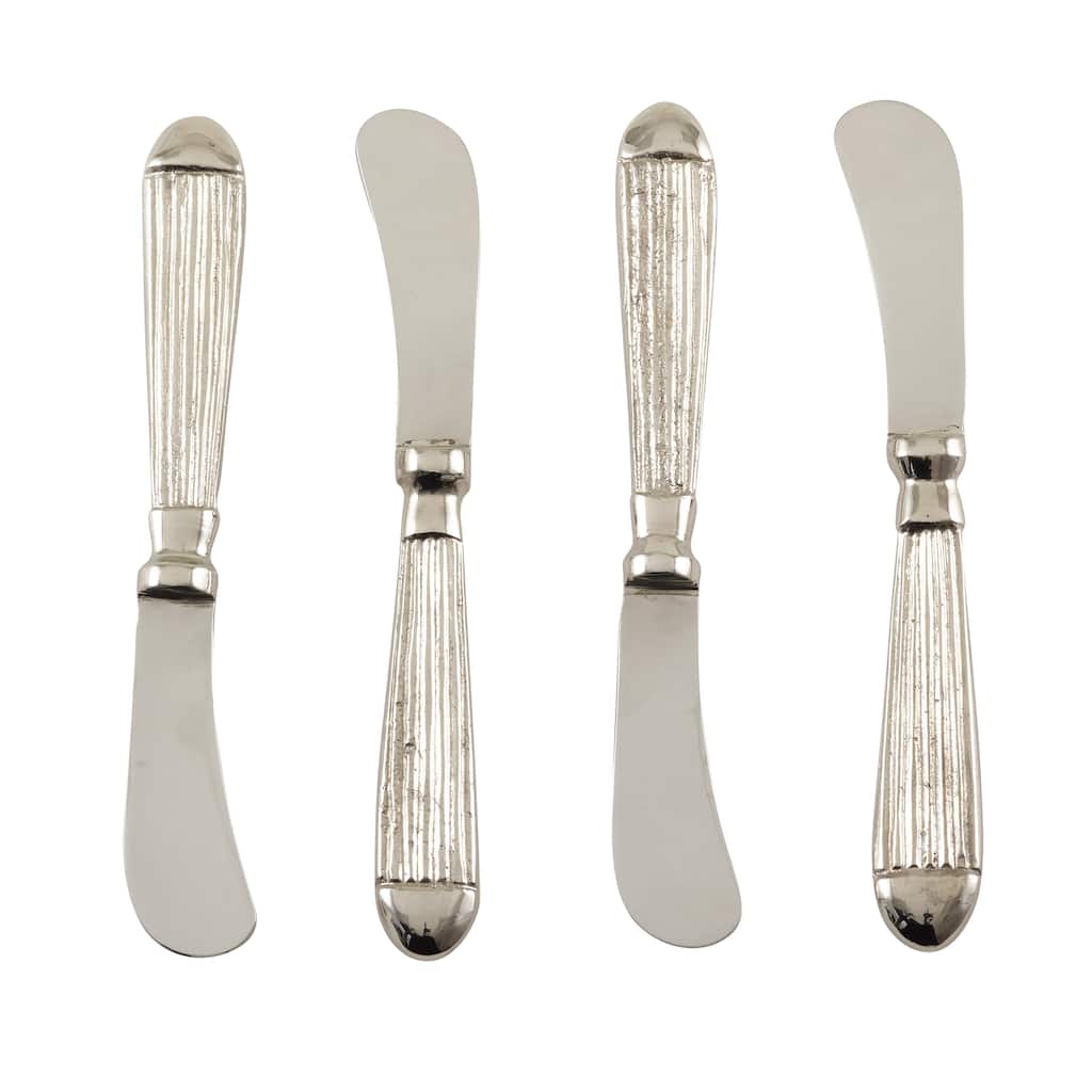 Ribbed Design Texture Stainless Steel Cocktail Knife - Set of 4 - Silver
