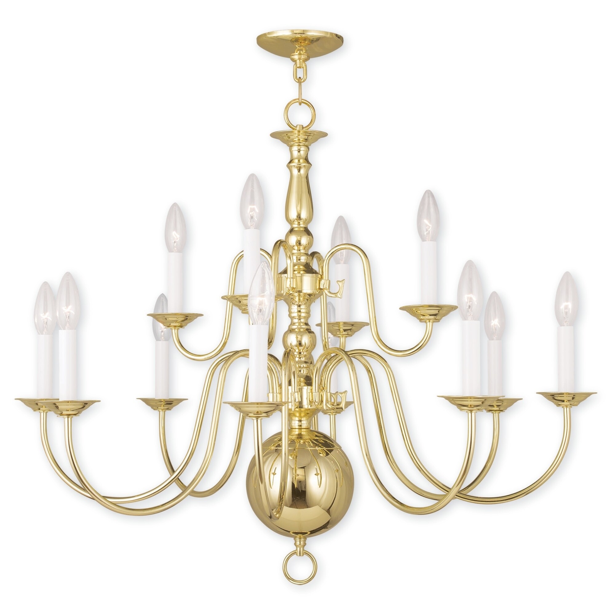 Livex Lighting Williamsburgh 12 Light Polished Brass Chandelier - 32" Dia. x 25.75" H - Chandeliers For Bedrooms by Overstock.com