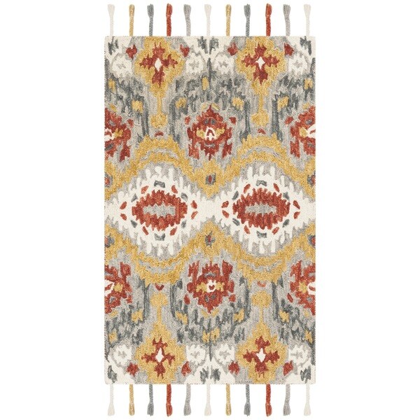 Shop Safavieh HandHooked Suzani Grey/ Gold Wool Tassel Area Rug 3' x