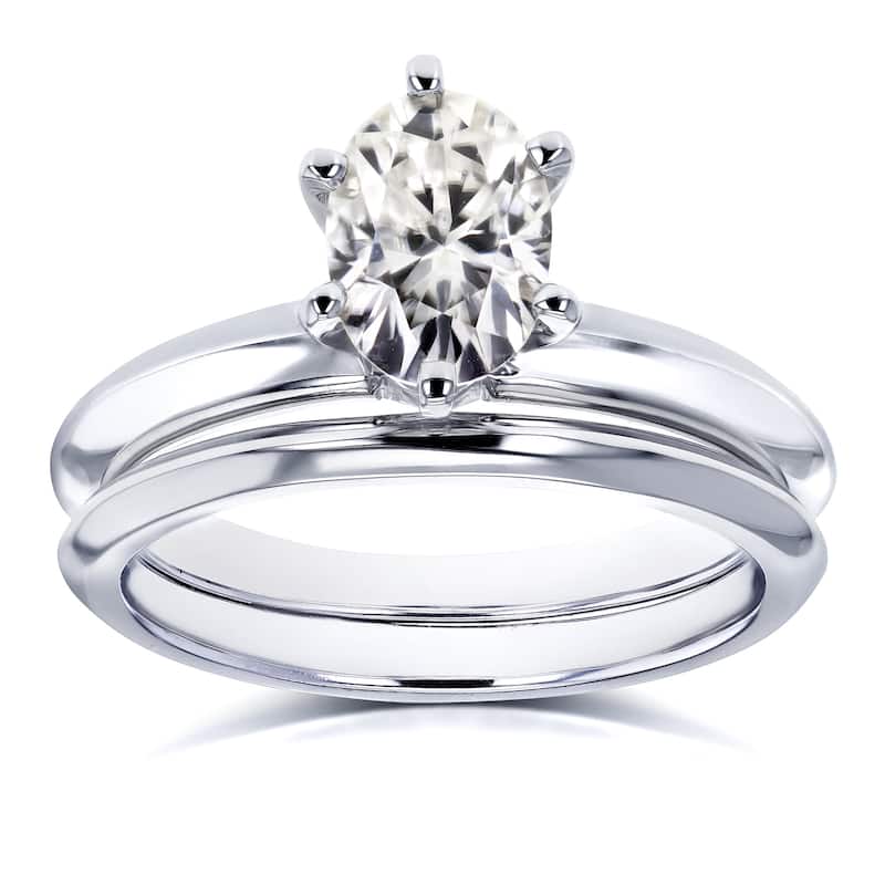 Annello by Kobelli 14k White Gold 7/8 Carat Oval Moissanite 6-prong Solitaire Bridal Set