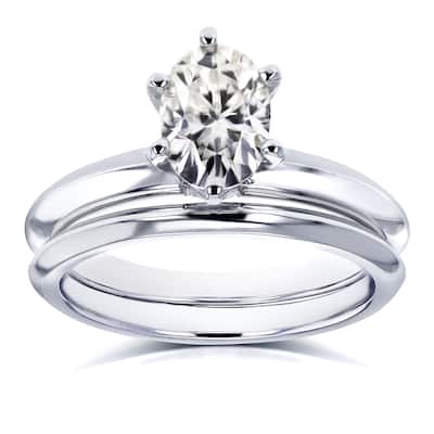 Annello by Kobelli 14k White Gold 7/8 Carat Oval Moissanite 6-prong Solitaire Bridal Set