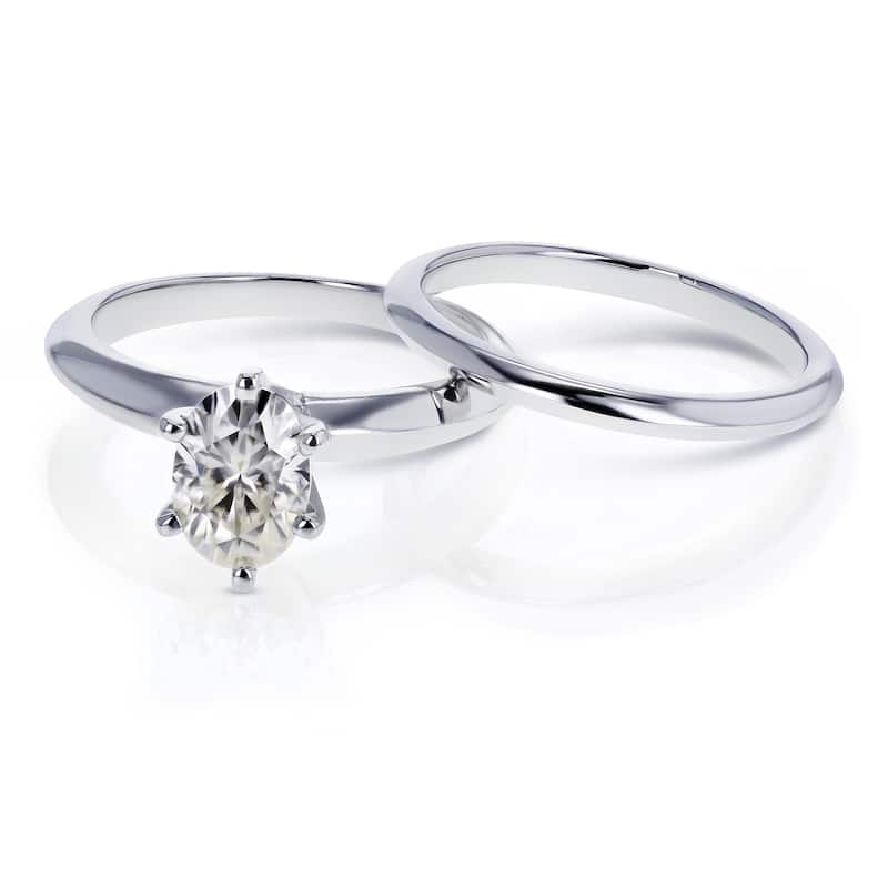 Annello by Kobelli 14k White Gold 7/8 Carat Oval Moissanite 6-prong Solitaire Bridal Set