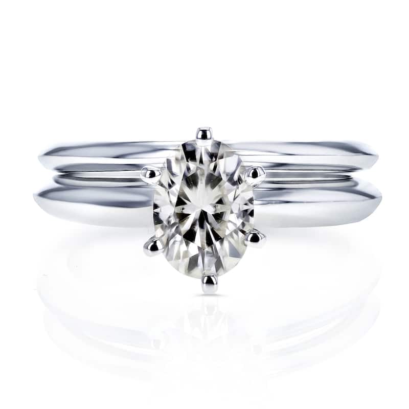 Annello by Kobelli 14k White Gold 7/8 Carat Oval Moissanite 6-prong Solitaire Bridal Set