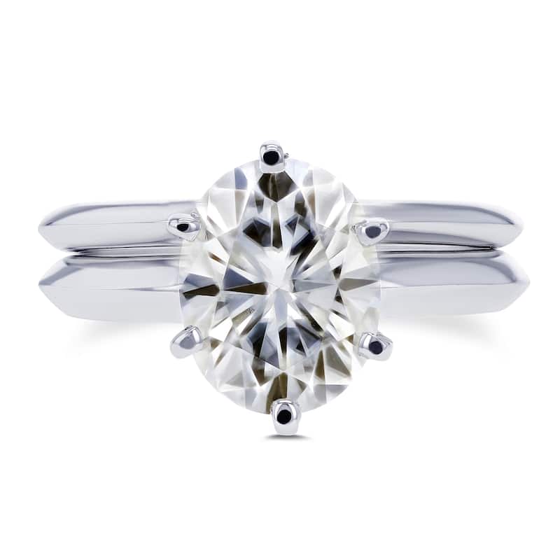 Annello by Kobelli 14k White Gold 2 1/10 Carat Oval Moissanite 6-prong Solitaire Bridal Set