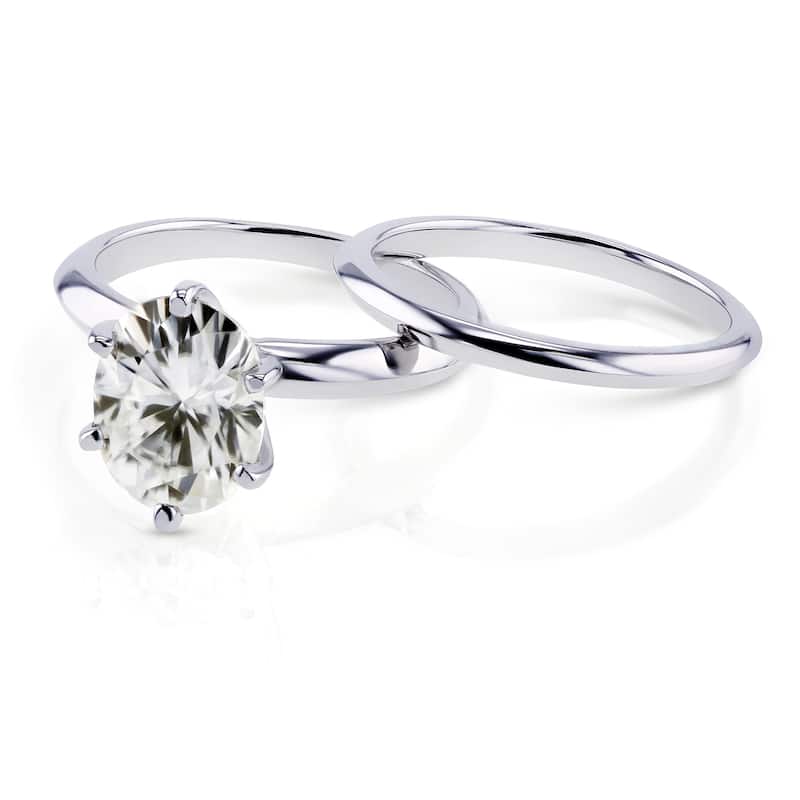 Annello by Kobelli 14k White Gold 2 1/10 Carat Oval Moissanite 6-prong Solitaire Bridal Set