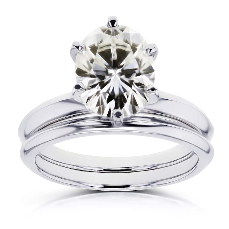 Annello by Kobelli 14k White Gold 2 1/10 Carat Oval Moissanite 6-prong Solitaire Bridal Set