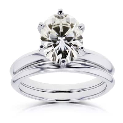 Annello by Kobelli 14k White Gold 2 1/10 Carat Oval Moissanite 6-prong Solitaire Bridal Set