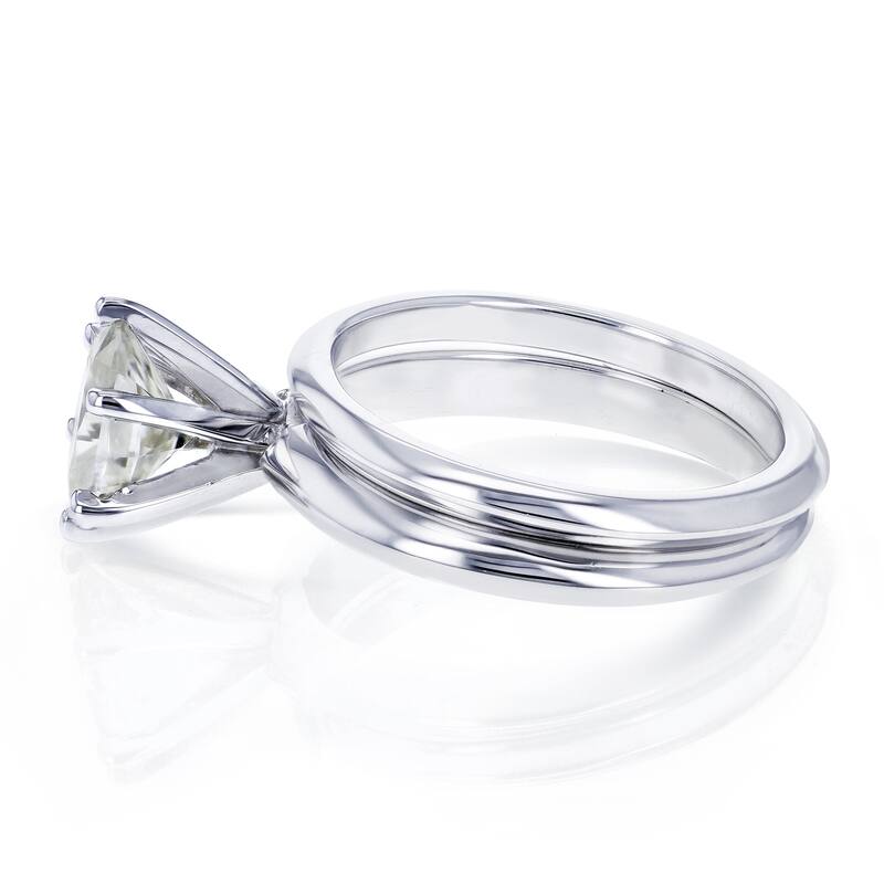 Annello by Kobelli 14k White Gold 1 1/2 Carat Oval Moissanite 6-prong Solitaire Bridal Set