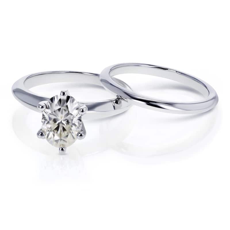 Annello by Kobelli 14k White Gold 1 1/2 Carat Oval Moissanite 6-prong Solitaire Bridal Set