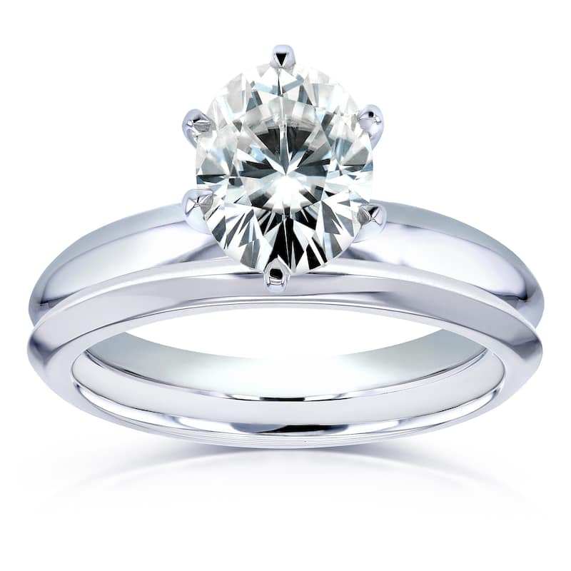 Annello by Kobelli 14k White Gold 1 1/2 Carat Oval Moissanite 6-prong Solitaire Bridal Set
