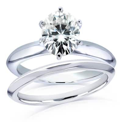 Annello by Kobelli 14k White Gold 1 1/2 Carat Oval Moissanite 6-prong Solitaire Bridal Set